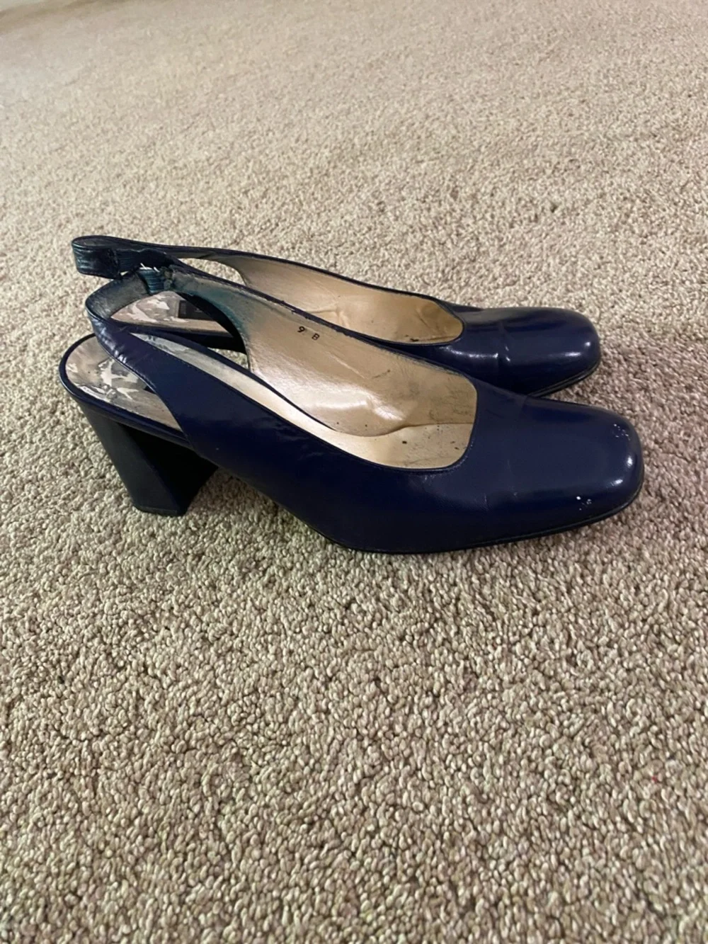 Lanvin Navy Leather Slingback Pumps with Square Toe - Picture 4 of 4